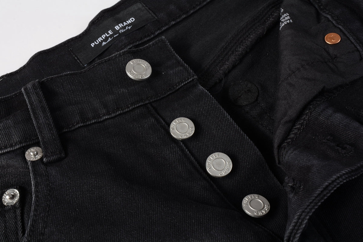 Men Streetwear Denim Shorts Black Wash with White Paint Splashes and Raw Hem 5002