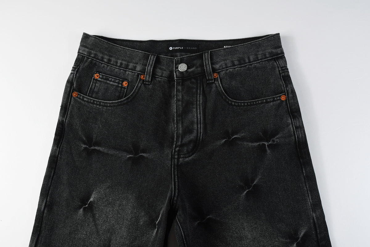 Men Streetwear Wide-Leg Jeans Black Gray Wash with 3D Pinched Pleats
