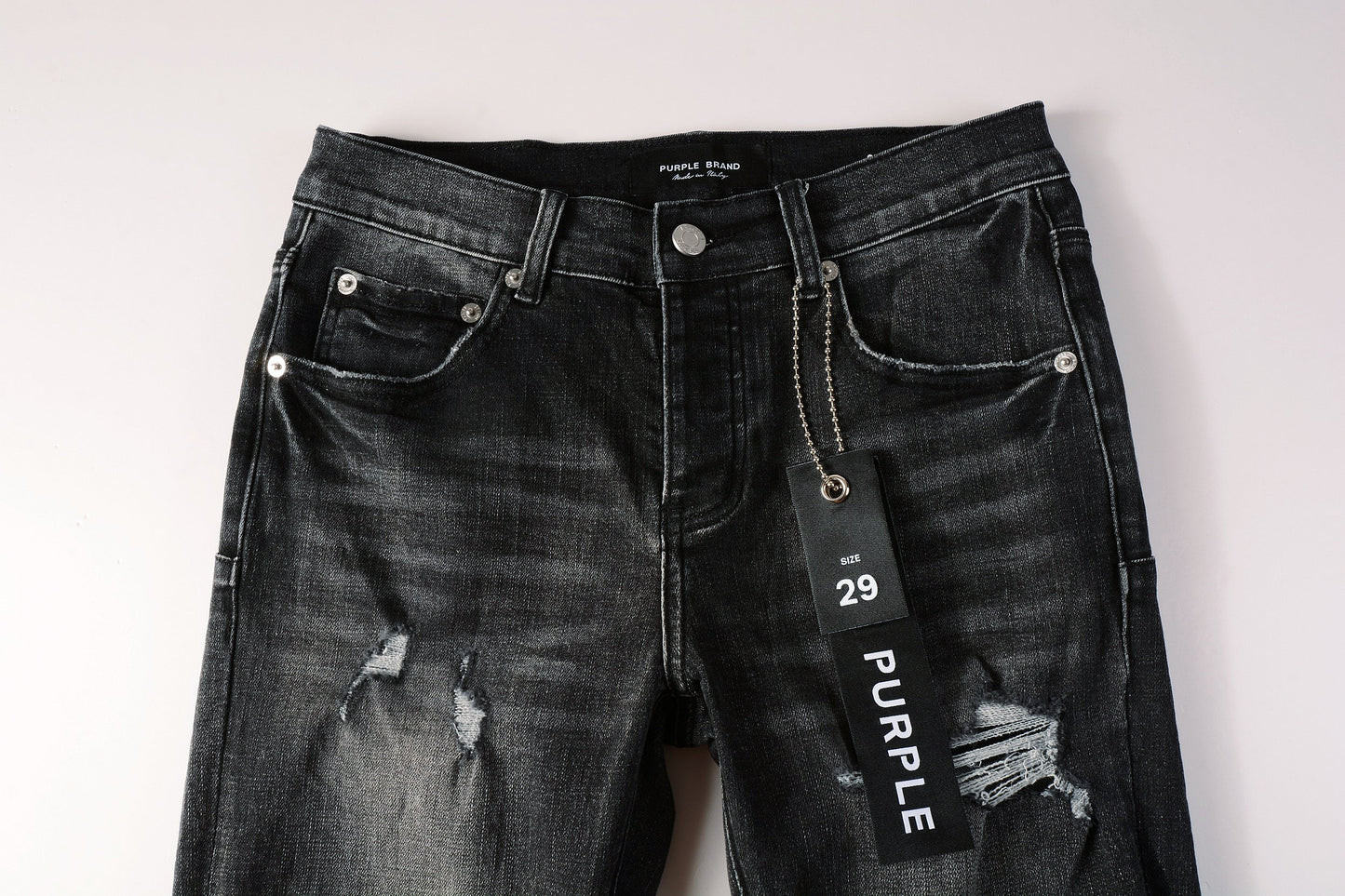 Men Streetwear Skinny Jeans Dark Gray Wash with Heavy Distressed Ripped Details 9079
