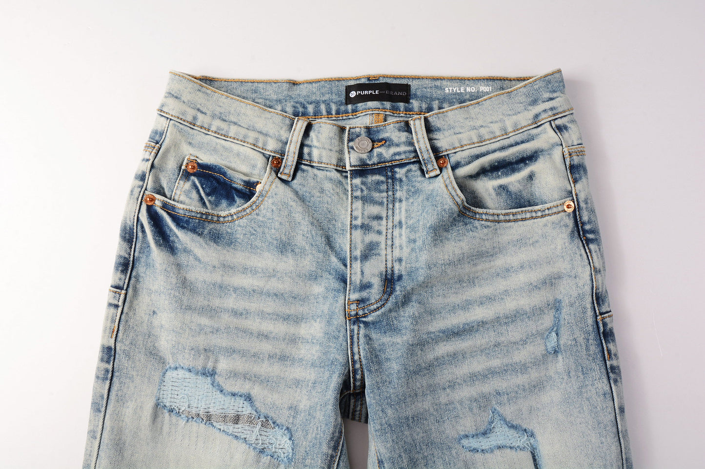 Men Streetwear Jeans Distressed Light Blue Abstract Ripped skinny 9093