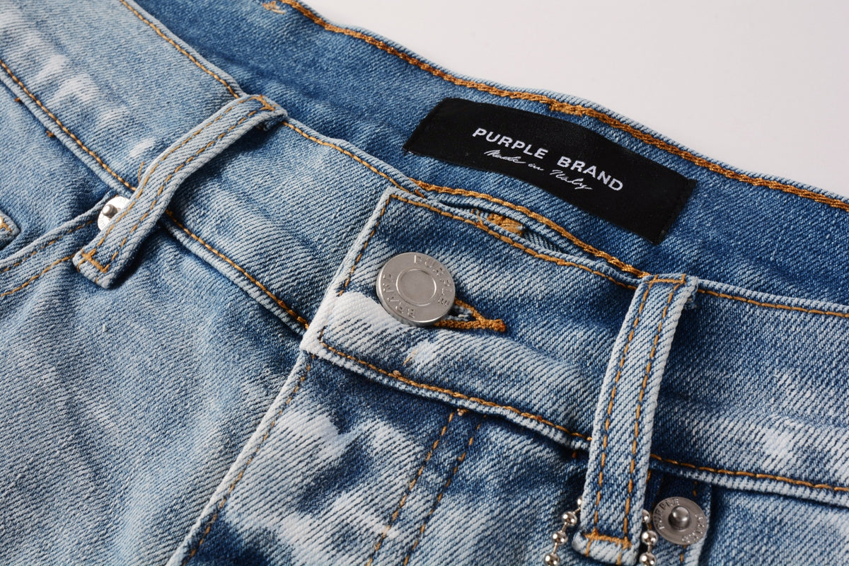Men Streetwear Light Blue Denim Shorts with Vintage Wash and Raw Hem Finish 5091