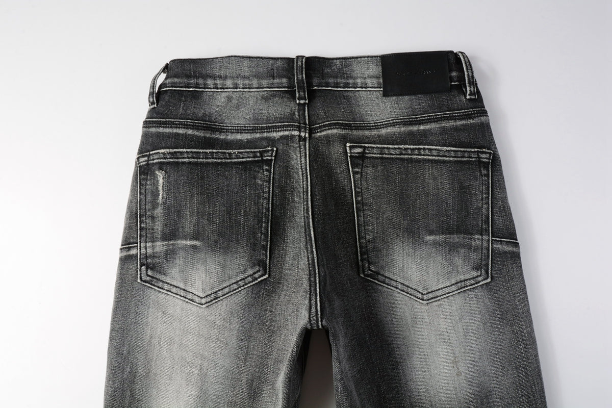 Men Classic Streetwear Jeans Distressed Grey Ripped skinny Fit 9103
