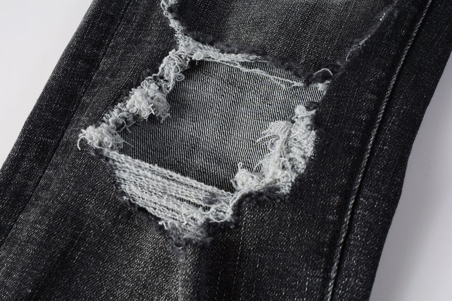 Men Streetwear Skinny Jeans Dark Gray Wash with Heavy Distressed Ripped Details 9079