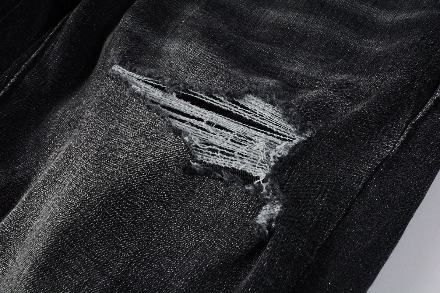 Men Streetwear Skinny Jeans Dark Gray Wash with Heavy Distressed Ripped Details 9079