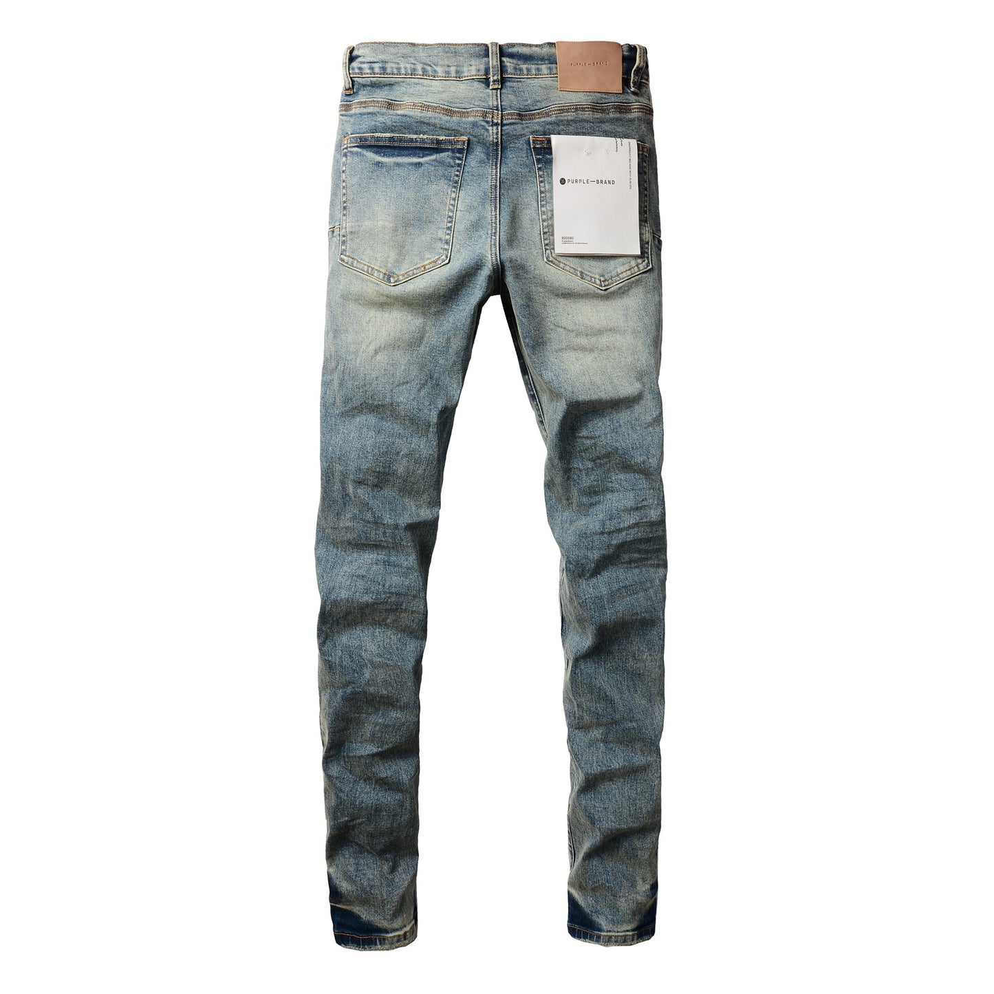 Men Streetwear Skinny Jeans Light Blue Wash with Patchwork Distressed Details 9015