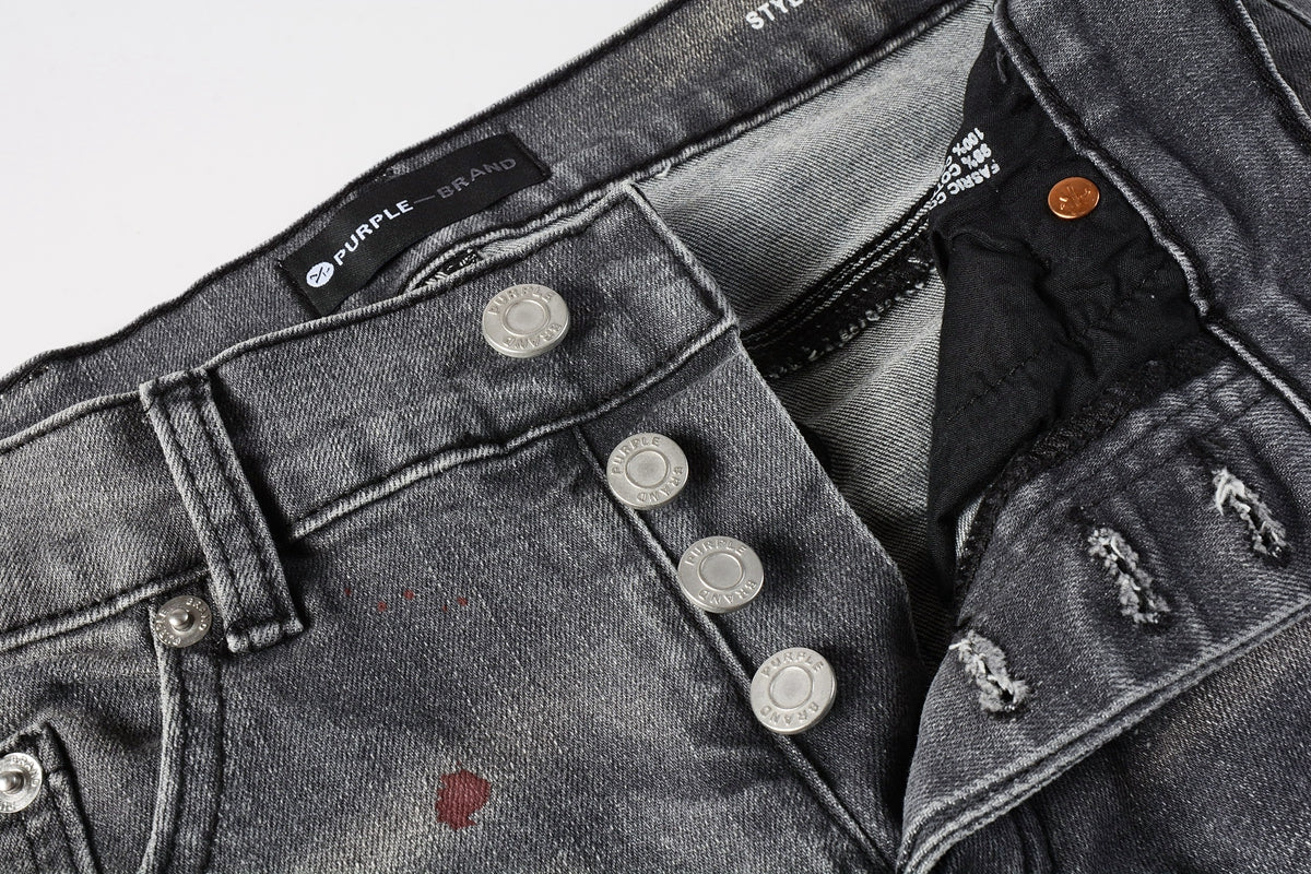 Men Streetwear Distressed Grey Skinny Jeanswith Color Paint Splatter and Knee Rips 9107
