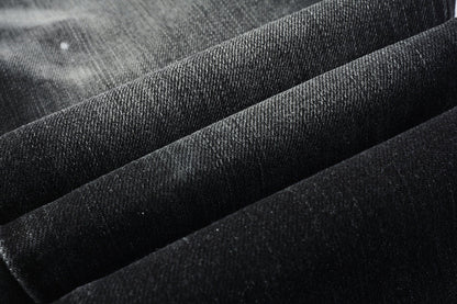 Men Streetwear Skinny Jeans Black - Gray Fade Wash with White Paint Specks 9027