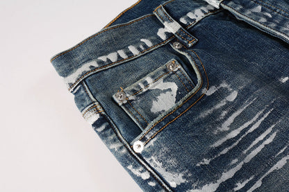 Jeans With Light Dark Paint Distressed Fashion Trend High 9040