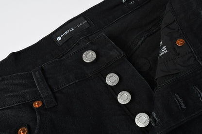 Men Streetwear Skinny Jeans Black Wash with Distressed Details and Multi - Color Paint Splash 9121