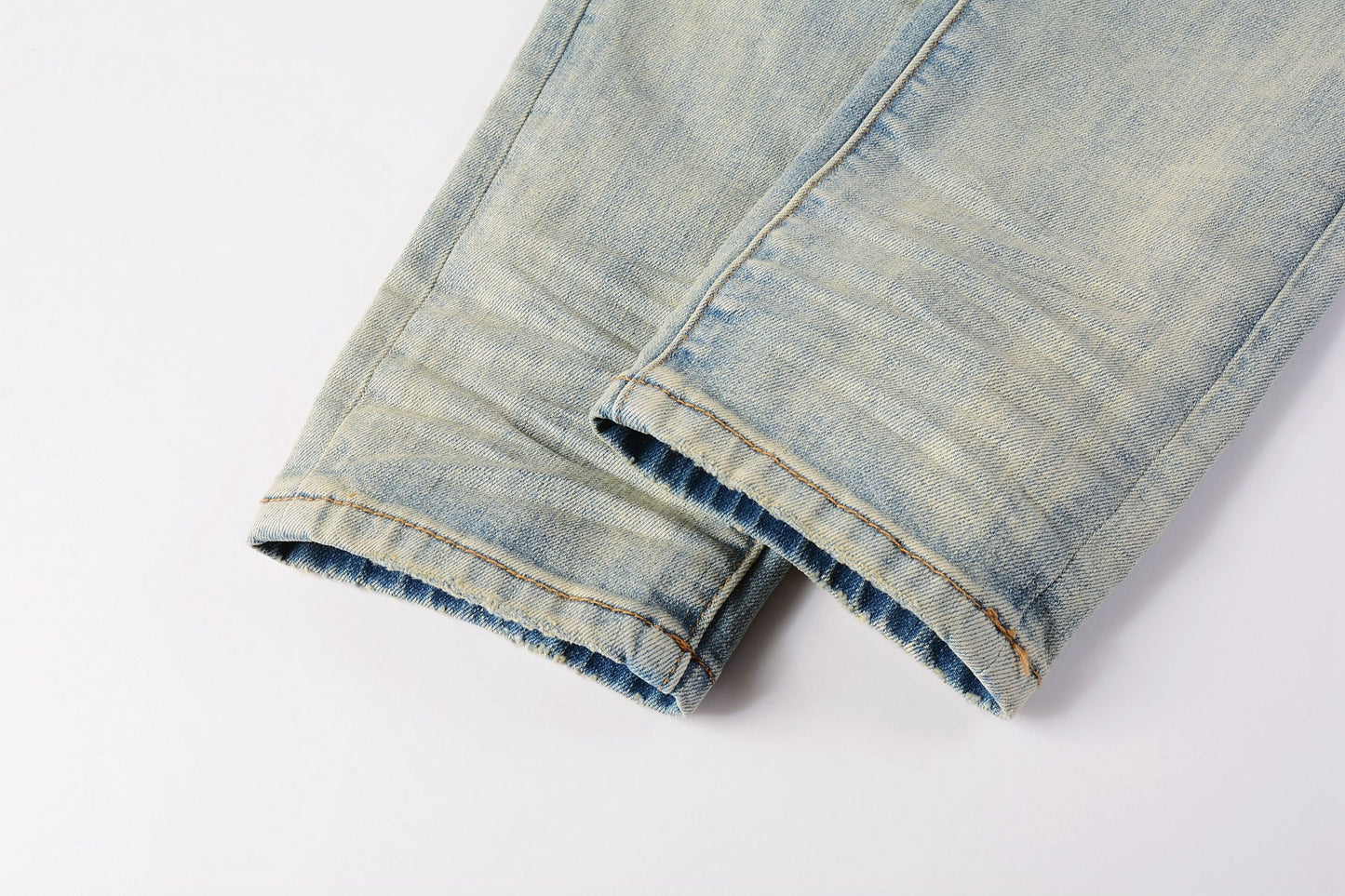 Men Streetwear Skinny Jeans Light Blue Wash with White Paint Splatter and Distressed Rips 9007