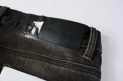 Men Streetwear Skinny Jeans Dark Gray Wash with White Paint Splatter and Distressed Rips 9030