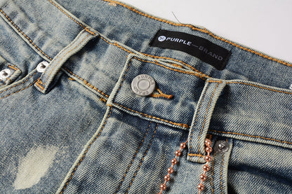 Men Streetwear Jeans Distressed Light Blue Paint Dot Ripped skinny 9092