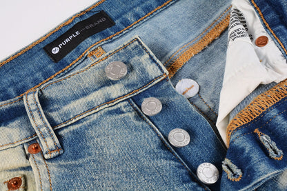 Men Streetwear Skinny Jeans Light Blue Wash with White Paint Splatter and Distressed Rips 9007