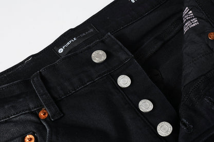 Men Streetwear Skinny Jeans Black Fade Wash with White Paint Splatter and Distressed Rips 9002