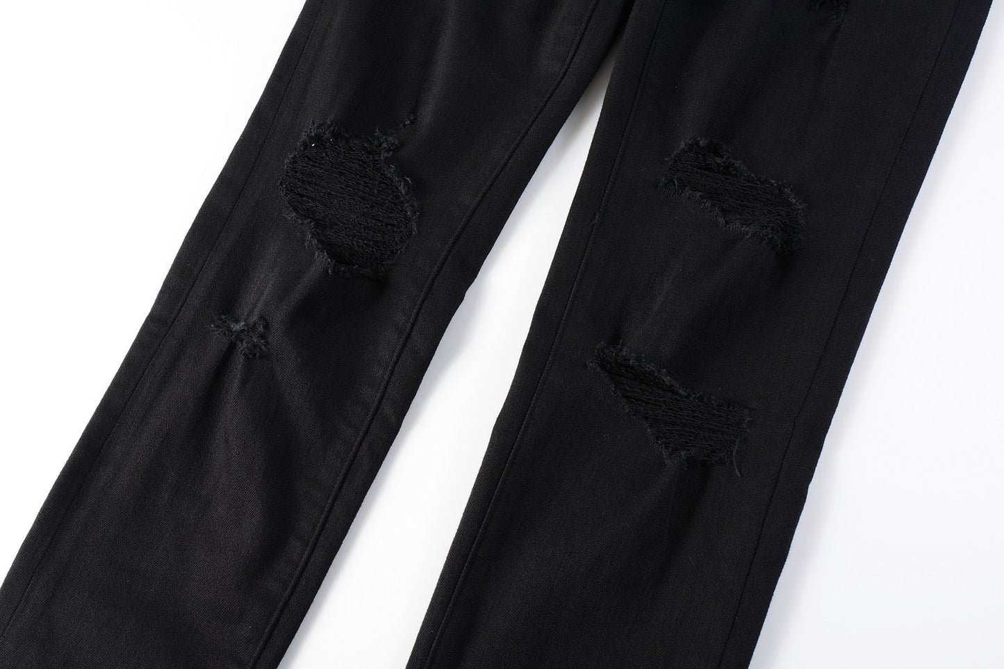 Men Streetwear Skinny Jeans Black Wash with Distressed Rip Details 9022