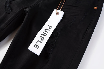 Men Streetwear Skinny Jeans Black Wash with Distressed Rip Details 9022