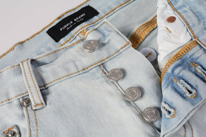 Men Streetwear Skinny Jeans Light Gray Wash with Minimalist Style and Tag Accent 9081