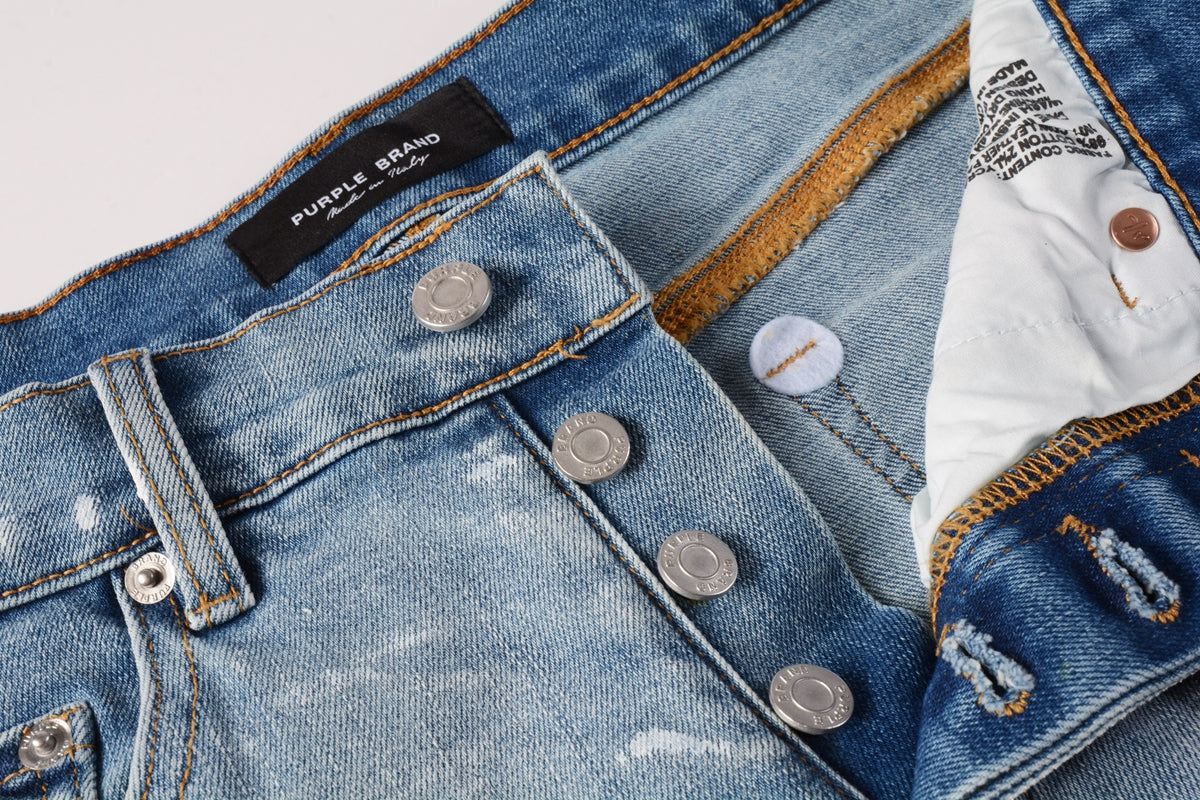 Men Streetwear Light Blue Denim Shorts with Vintage Wash and Raw Hem Finish 5091