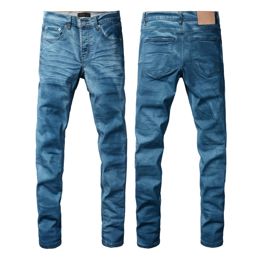 Men classic streetwear Jeans Washed BlueClean Look Skinny Fit 9106