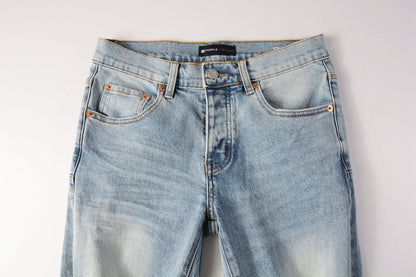 Men Streetwear Jeans Light Blue Ripped Graffiti Print Distressed skinny 9101