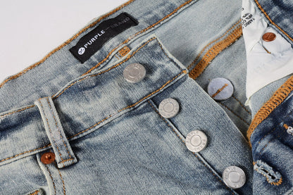 Men Streetwear Skinny Jeans Light Blue Wash with Holographic Iridescent Finish 9005