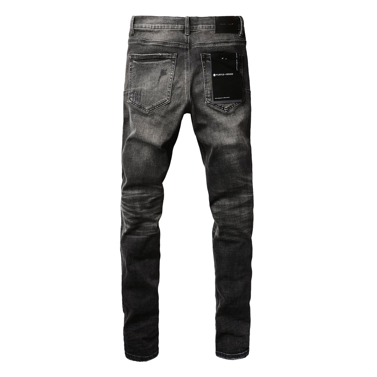 Men Streetwear Skinny Jeans Dark Gray Wash with Heavy Distressed Ripped Details 9079