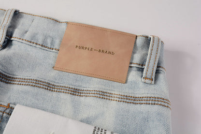 Men Streetwear Skinny Jeans Light Blue Wash with White Brushstroke Texture 7017