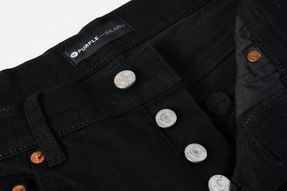 Men Streetwear Skinny Jeans Black Wash with All-Over Metallic Gold "P" Print 9008
