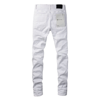 Men Streetwear Skinny Jeans White Wash with Minimalist Textured Finish 9024