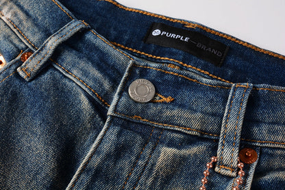 Men Streetwear Skinny Jeans Light Blue Wash with Distressed Rips and White Paint Splatter 9012