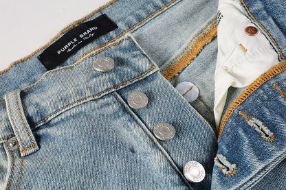 Men Streetwear Denim Shorts Light Blue Wash with Colorful Paint Splashes and Distressed Raw Hem 5066