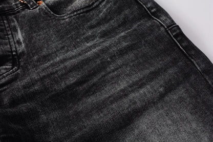 Men Streetwear Skinny Jeans Dark Gray Wash with Minimalist Style 9019