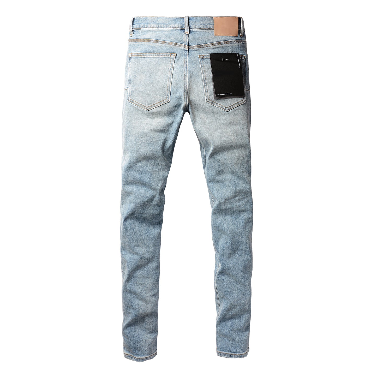 Men Streetwear Skinny Jeans Light Blue Wash with Subtle Distressed Ripped Details 9075