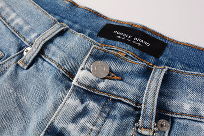 Men Streetwear Light Blue Denim Shorts with Vintage Wash and Raw Hem Finish 5091
