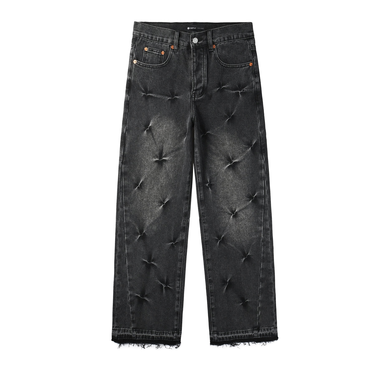 Men Streetwear Wide-Leg Jeans Black Gray Wash with 3D Pinched Pleats