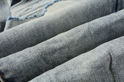 Men Streetwear Skinny Jeans Light Blue Wash with Subtle White Pattern Wash 9013