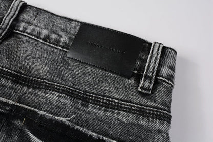 Men Distressed Grey Washed skinny Jeans Ripped Scratch style 9105