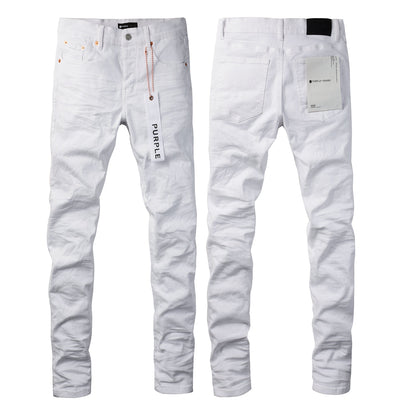 Men Streetwear Skinny Jeans White Wash with Minimalist Textured Finish 9024