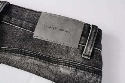 Men Streetwear Skinny Jeans Dark Gray Wash with White Paint Splatter and Distressed Rips 9032