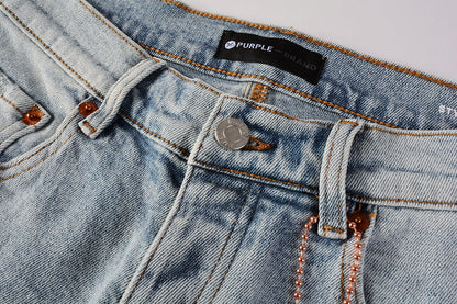 Men Streetwear Skinny Jeans Light Blue Wash with Knee Ripped Details and Black Lining 9010