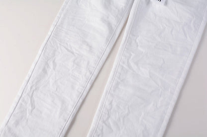 Men Streetwear Skinny Jeans White Wash with Minimalist Textured Finish 9024