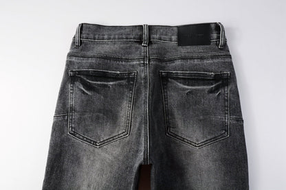 Men Classic Streetwear Jeans Distressed Grey Ripped skinny Fit 9103
