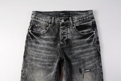 Men Distressed Grey Washed skinny Jeans Ripped Scratch style 9105