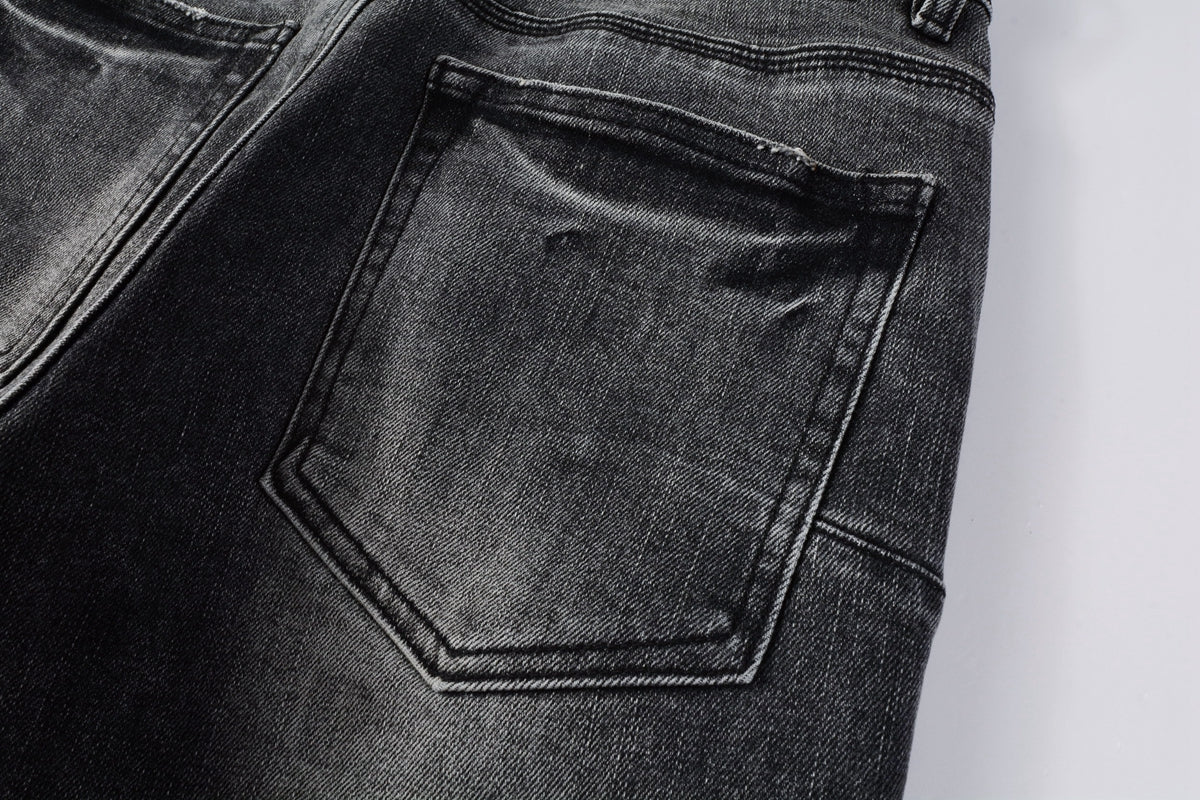 Men Classic Streetwear Jeans Distressed Grey Ripped skinny Fit 9103