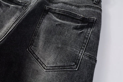 Men Classic Streetwear Jeans Distressed Grey Ripped skinny Fit 9103