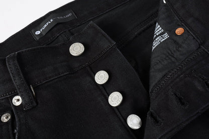 Men Distressed Black Skinny Jeans with Heavy Ripped Design and Grunge Streetwear Vibe 9108
