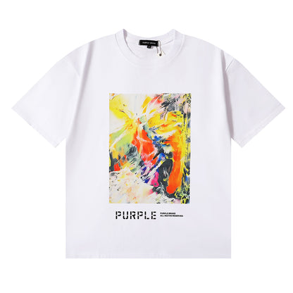 Men Streetwear Tee Black & White with Purple Brand Van Gogh-Inspired Vibrant Abstract