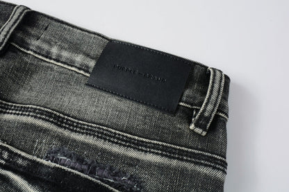 Men Classic Streetwear Jeans Distressed Black Grey Ripped skinny 9068