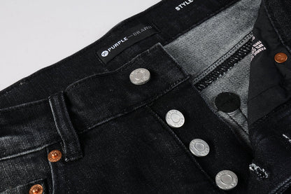 Men Streetwear Skinny Jeans Black - Gray Fade Wash with White Paint Specks 9027
