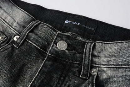 Men Classic Streetwear Jeans Distressed Grey Ripped skinny Fit 9103